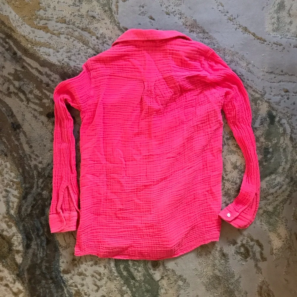 Félicité Neon Pink Gauze Cotton Button Down Top - Picture 4 of 5